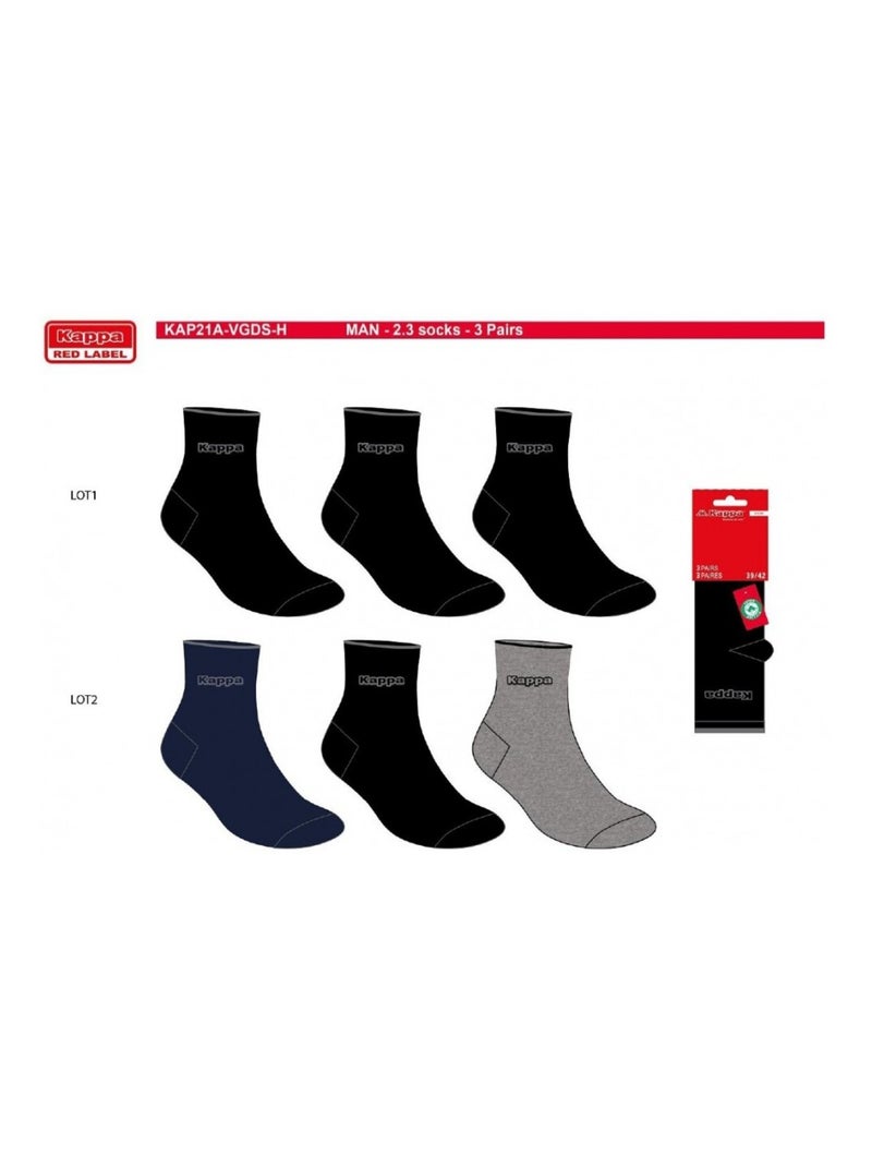 Chaussettes Homme QUARTER KAPPA - Pack de 6 Bleu Noir Gris - Kiabi