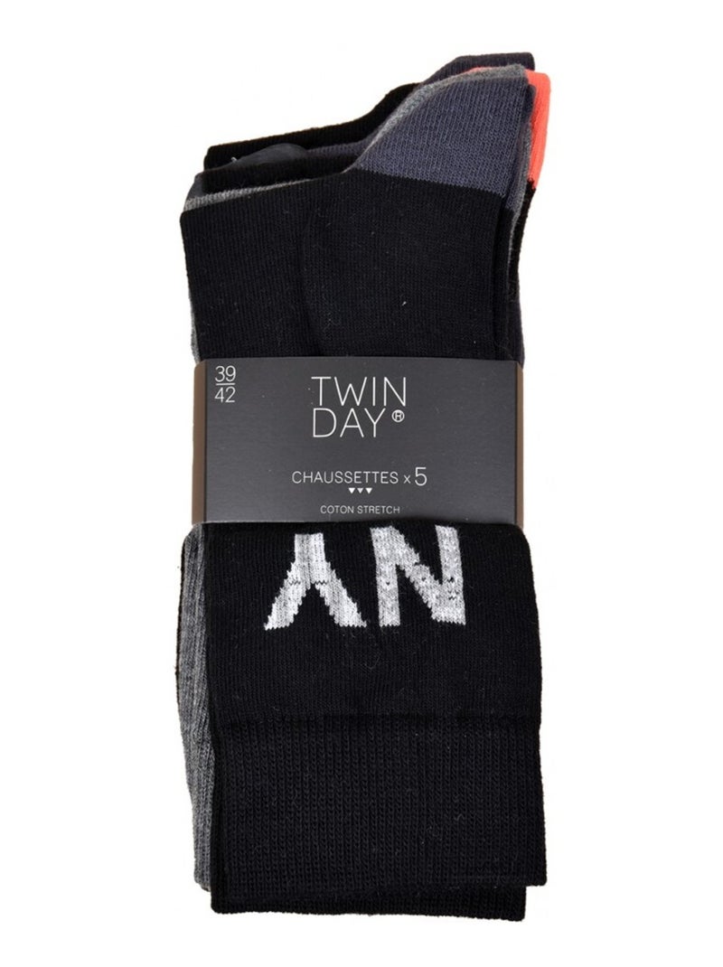 Chaussettes Homme TWINDAY - Pack de 5 Noir Gris anthracite - Kiabi