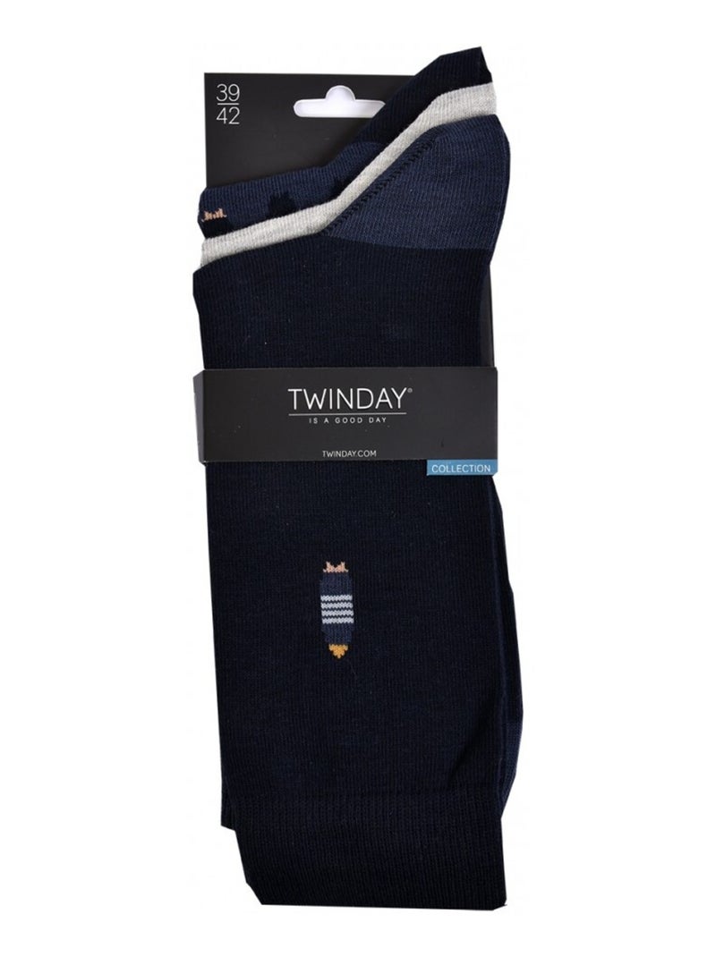 Chaussettes Homme TWINDAY - Pack de 6 Noir Gris Bleu - Kiabi