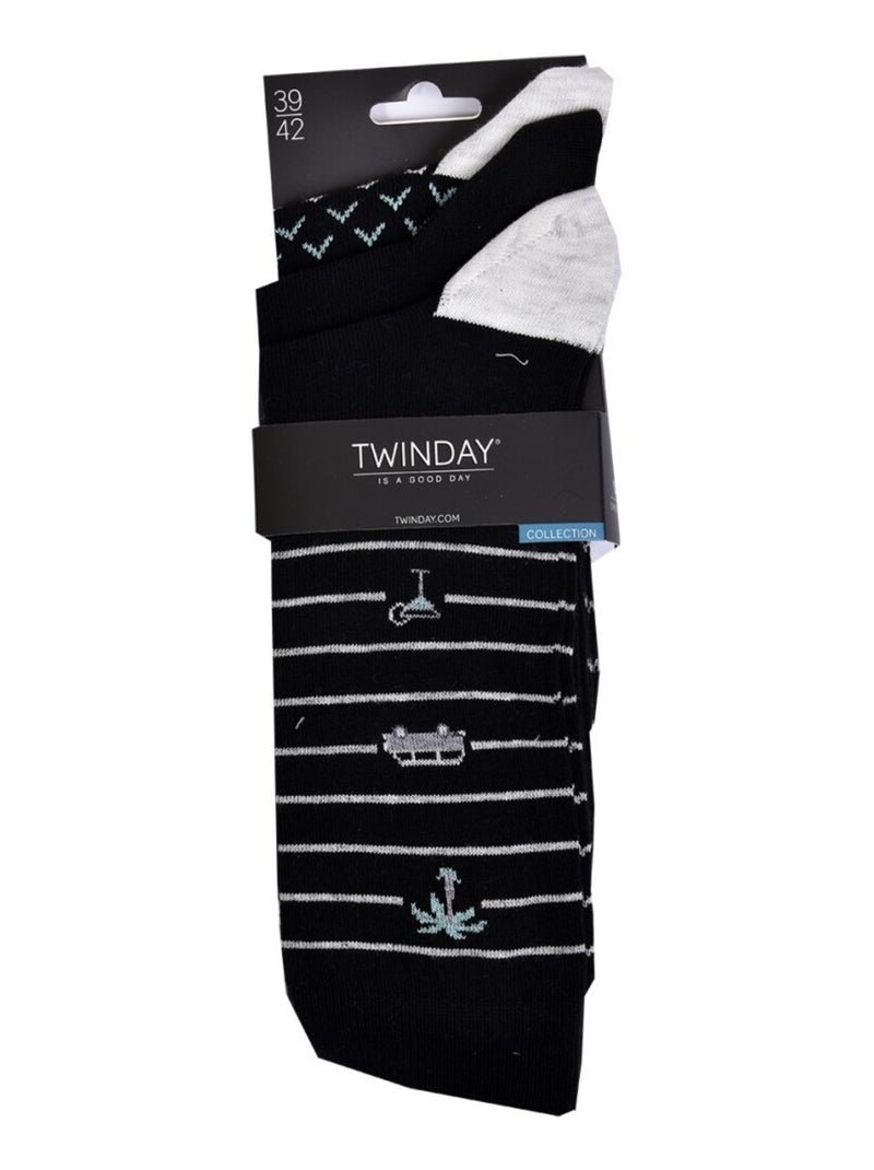 Chaussettes Homme TWINDAY - Pack de 6 Noir Noir Blanc - Kiabi