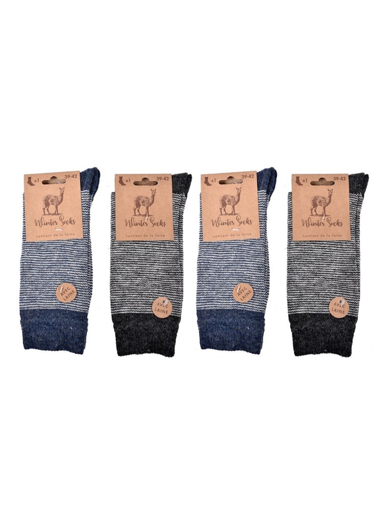 Chaussettes Homme WINTER SOCKS - Pack de 4 Bleu Multicolore Gris - Kiabi