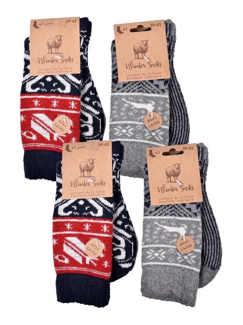 Chaussettes Homme WINTER SOCKS - Pack de 4 Noir Rouge Gris - Kiabi