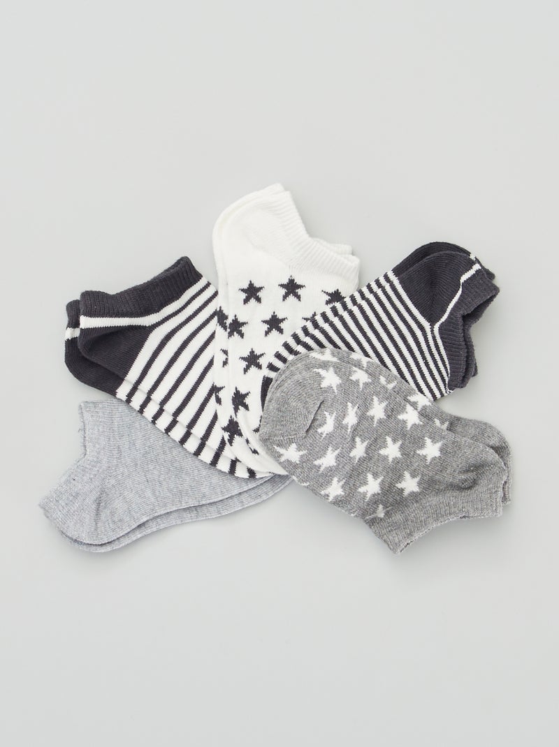 Chaussettes invisibles - Lot de 5 Gris/blanc/noir - Kiabi