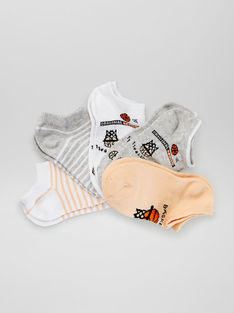 Chaussettes invisibles - Lot de 5 Gris/corail/blanc - Kiabi