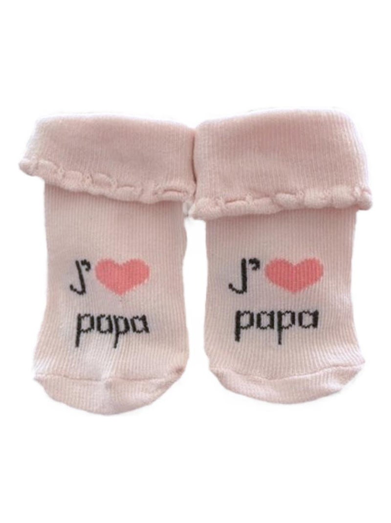 Chaussettes J'aime Maman Papa x3 Les Chatounets Blanc Rose Gris - Kiabi
