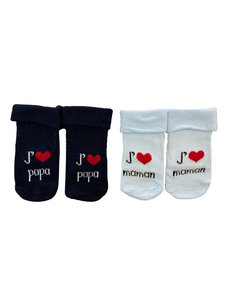 Chaussettes J'aime Maman/Papa Bleu x2 Les Chatounets Bleu Bleu marine - Kiabi