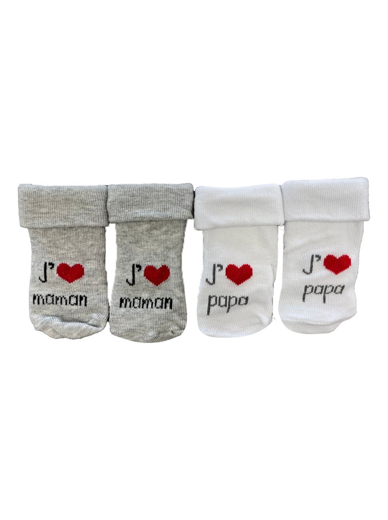 Chaussettes J'aime Maman/Papa Gris x2 Les Chatounets Gris Blanc - Kiabi