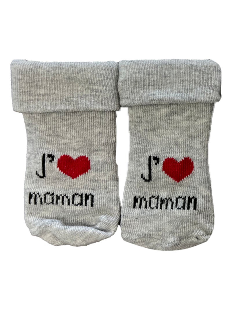 Chaussettes J'aime Maman/Papa Gris x2 Les Chatounets Gris Blanc - Kiabi