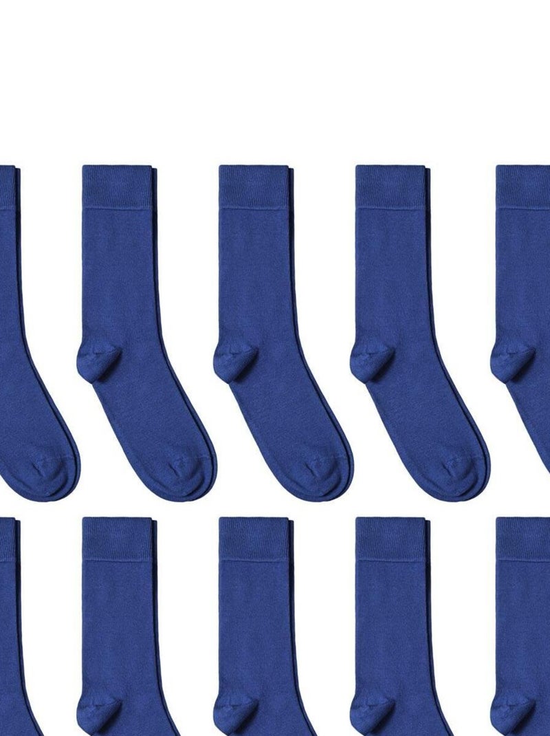 Chaussettes Jersey Coton - Lot 10 Paires - Fabrication UE Bleu roi - Kiabi