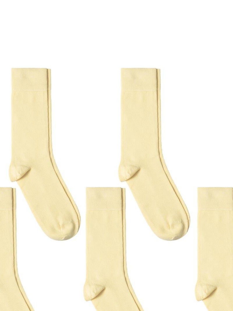 Chaussettes Jersey Coton - Lot 5 Paires - Fabrication UE Jaune paille - Kiabi