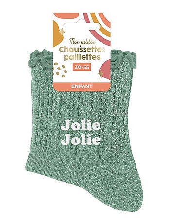 Chaussettes Jolie jolie pour fillette paillettes à feston vert