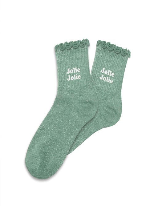 Chaussettes Jolie jolie pour fillette paillettes à feston vert - Kiabi