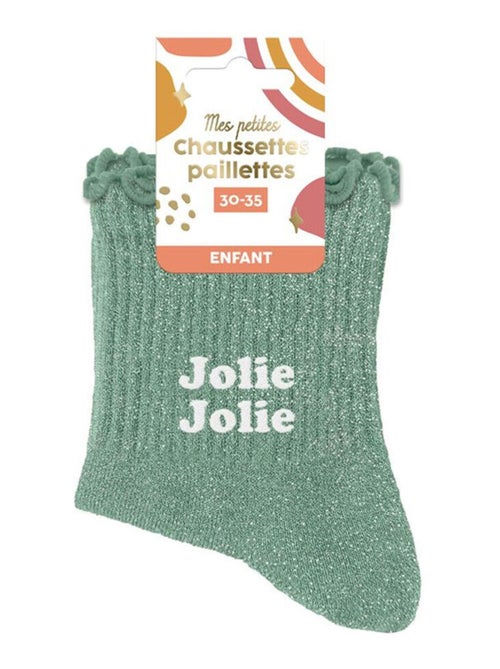 Chaussettes Jolie jolie pour fillette paillettes à feston vert - Kiabi