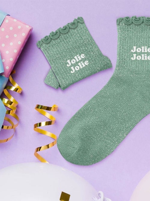 Chaussettes Jolie jolie pour fillette paillettes à feston vert - Kiabi