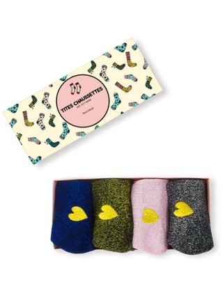 Chaussettes Lurex et Coeur  (Lot x4)  | Titeschaussettes