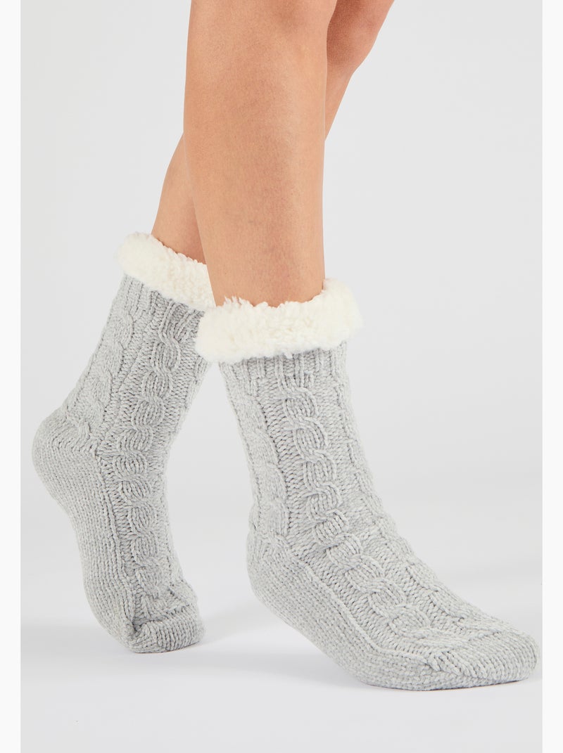 Chaussettes maille douillette torsadée Thermolactyl - Damart Bleu - Kiabi