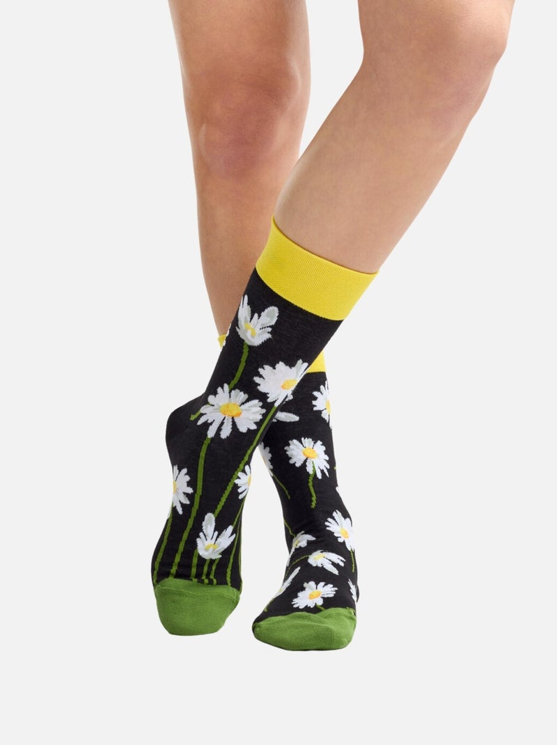 Chaussettes Marguerites dans la Nuit Noir - Kiabi