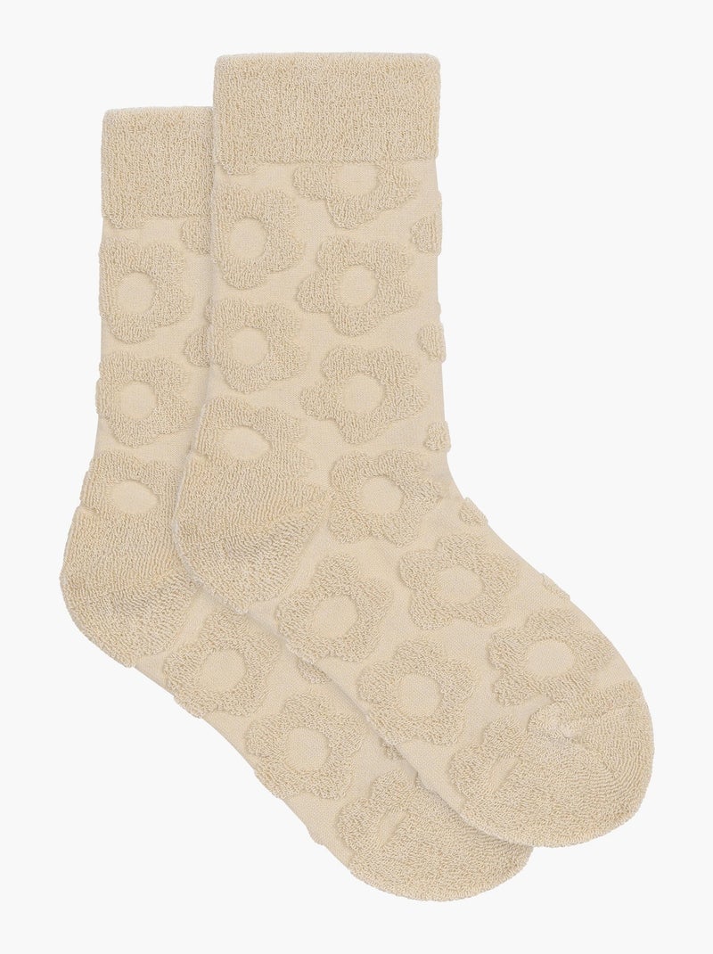 Chaussettes mi-haute coton bouclette Mode Corail/Turquoise/Crème - Kiabi