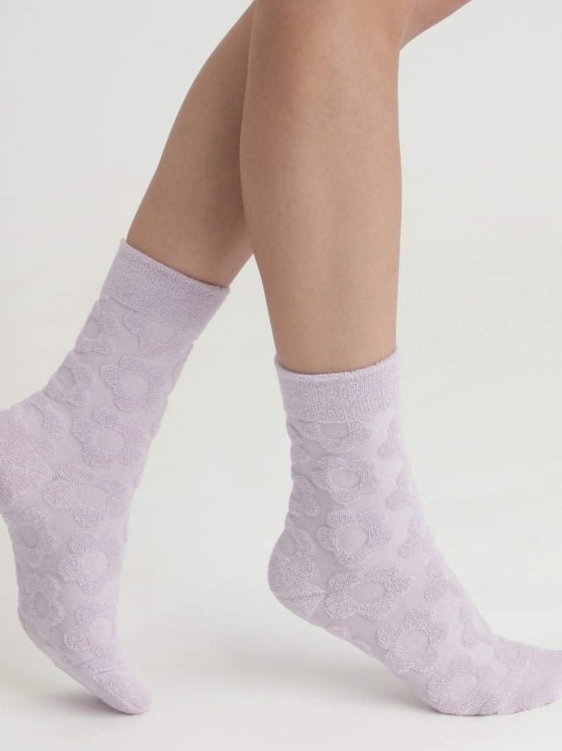 Chaussettes mi-haute coton bouclette Mode Mauve lilas - Kiabi