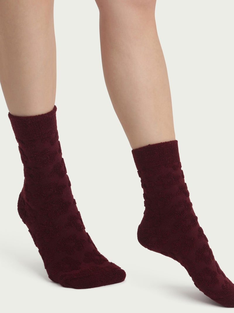 Chaussettes mi-haute coton bouclette Mode Violet figue - Kiabi