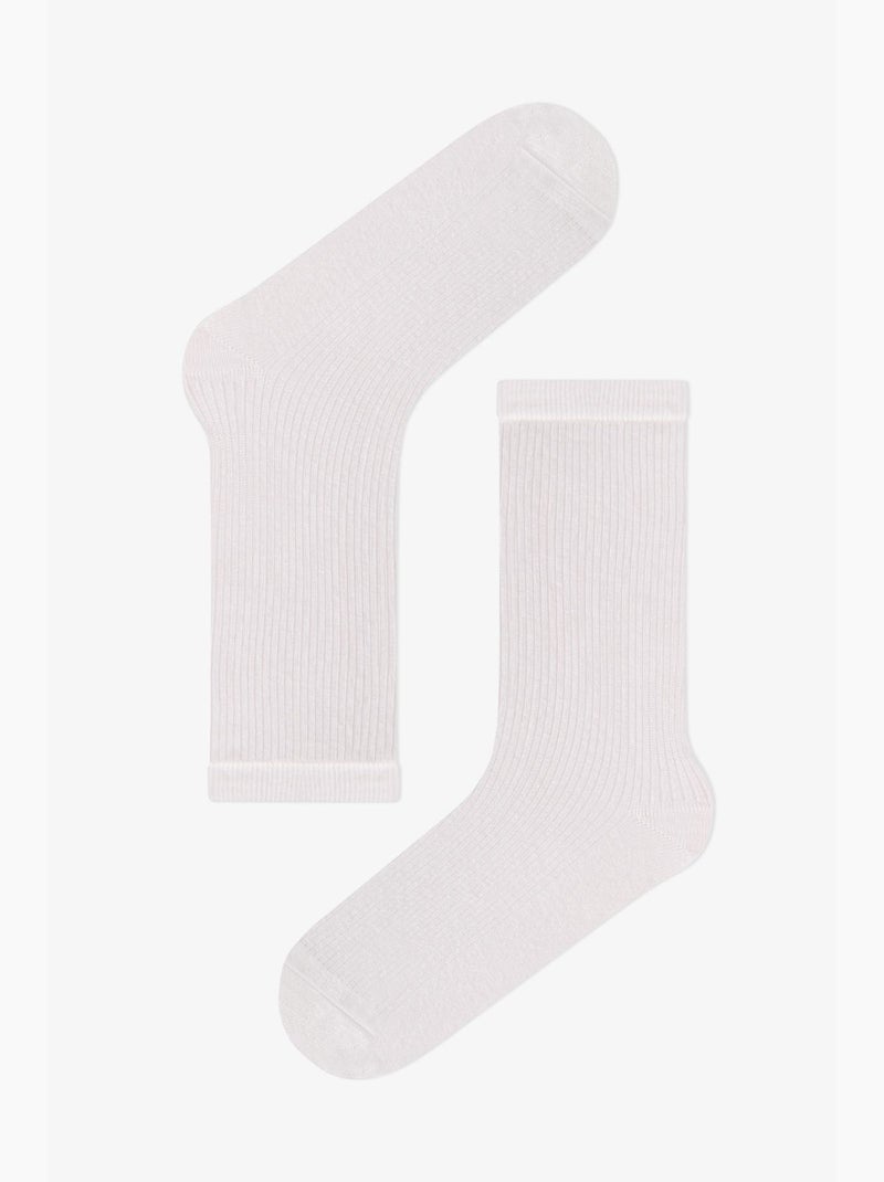 Chaussettes mi-hautes basic en coton côtelé, paire penti Blanc - Kiabi