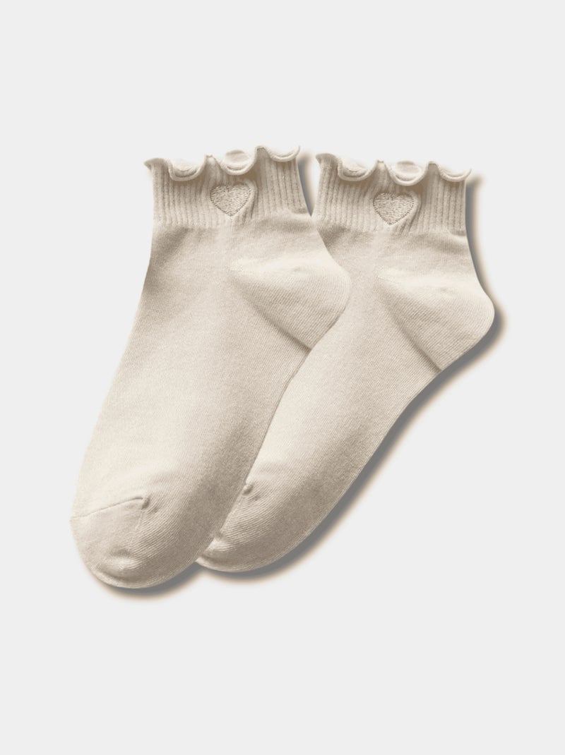 Chaussettes Mi-Hautes Coeur Tendre & Volant Beige - Kiabi