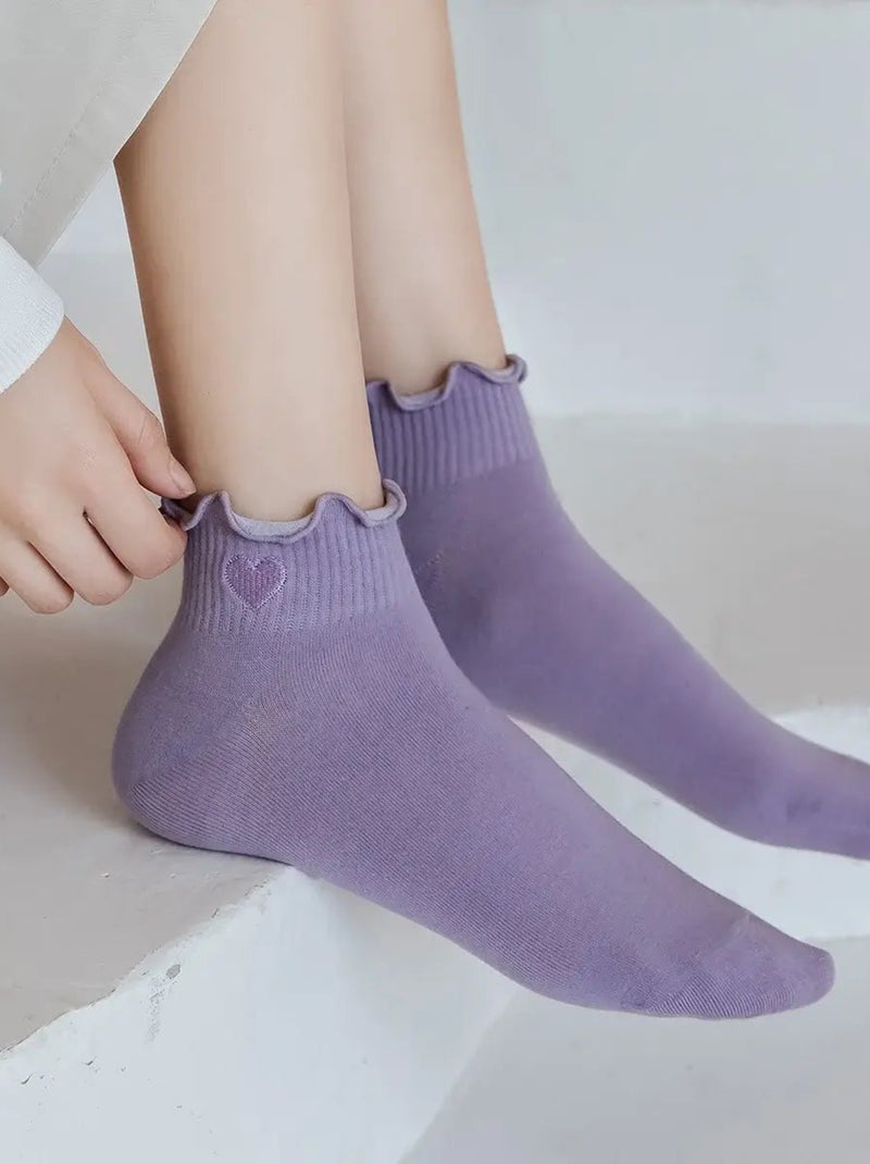 Chaussettes Mi-Hautes Coeur Tendre & Volant Beige - Kiabi