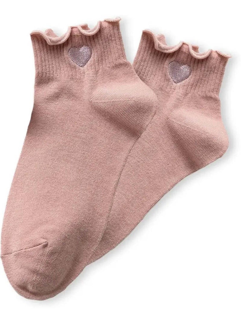 Chaussettes Mi-Hautes Coeur Tendre & Volant Beige - Kiabi