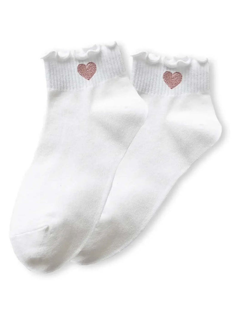 Chaussettes Mi-Hautes Coeur Tendre & Volant Beige - Kiabi