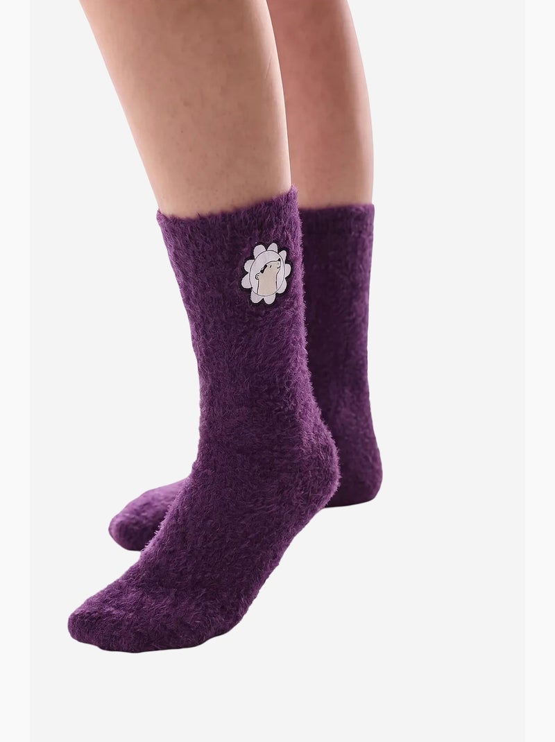 Chaussettes mi-hautes confortables, duveteuses, à motif slogan penti Violet - Kiabi