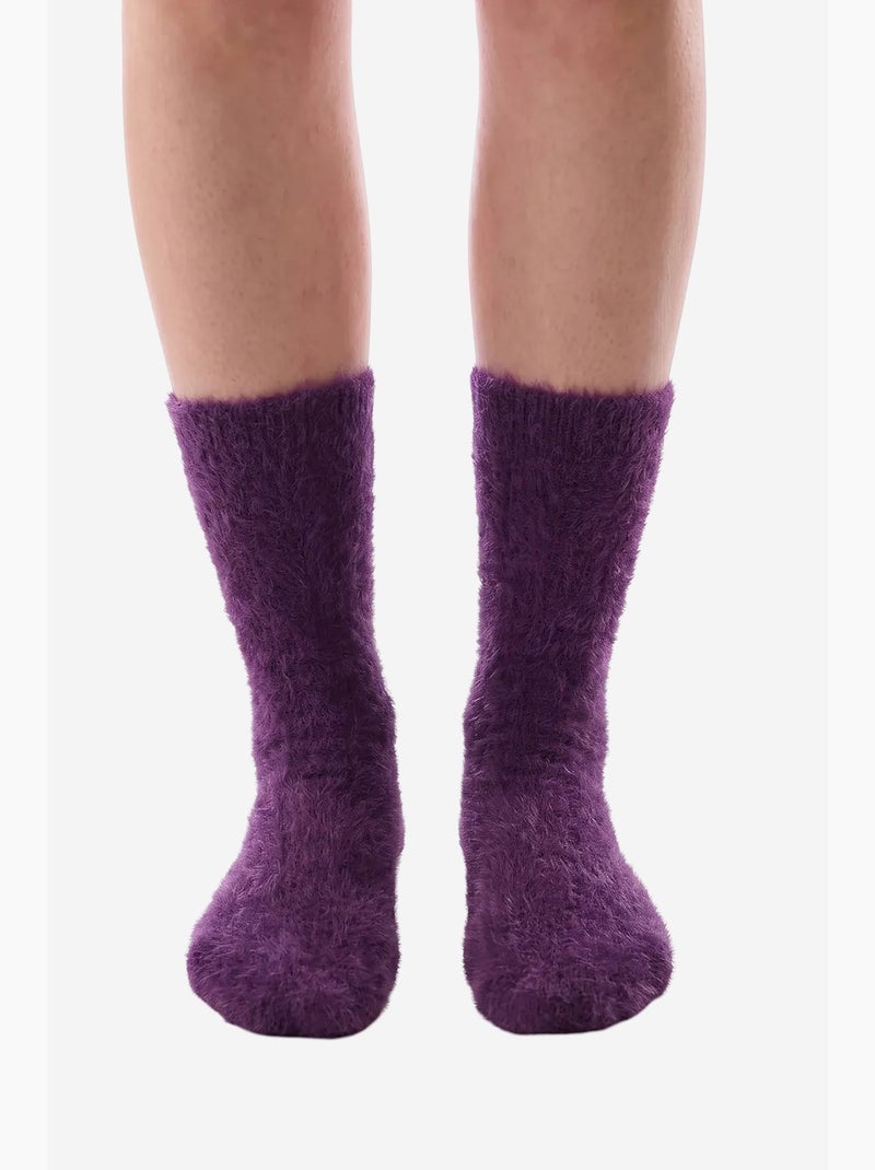 Chaussettes mi-hautes confortables, duveteuses, à motif slogan penti Violet - Kiabi