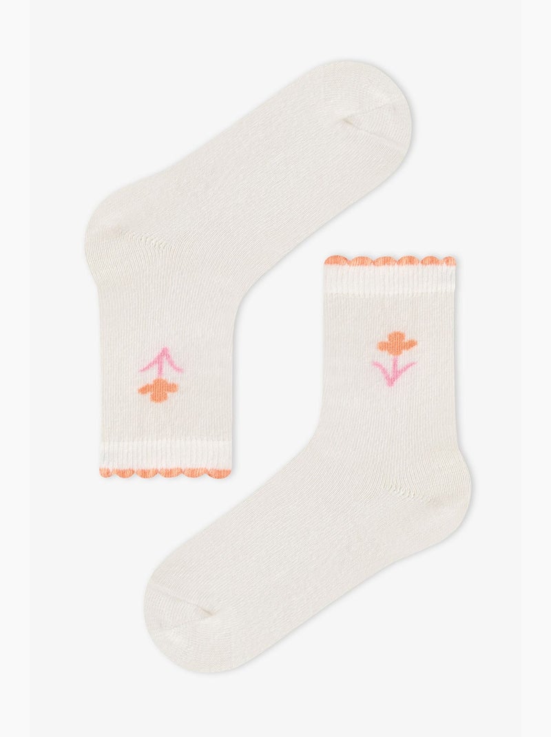 Chaussettes mi-hautes fille funny à fleurs en coton, paire penti Rose/Blanc - Kiabi