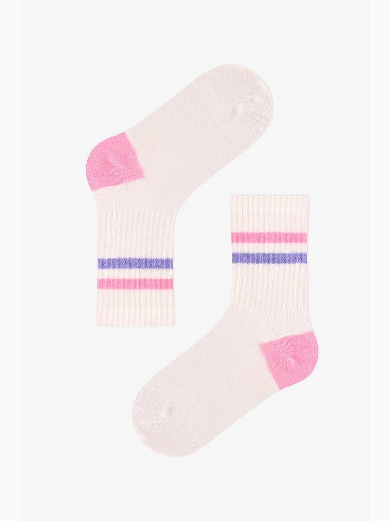 Chaussettes mi-hautes fille pop à rayures, paire penti Blanc - Kiabi