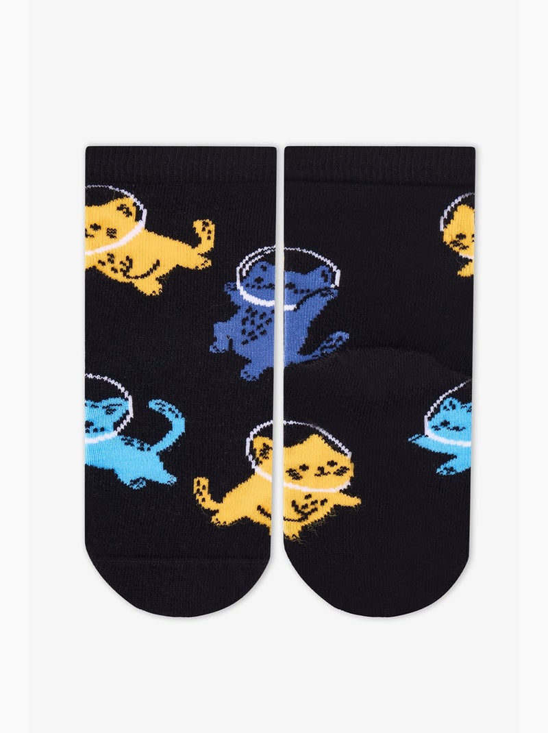 Chaussettes mi-hautes garçon stellar cats à motif chat, lot de 2 penti Noir - Kiabi