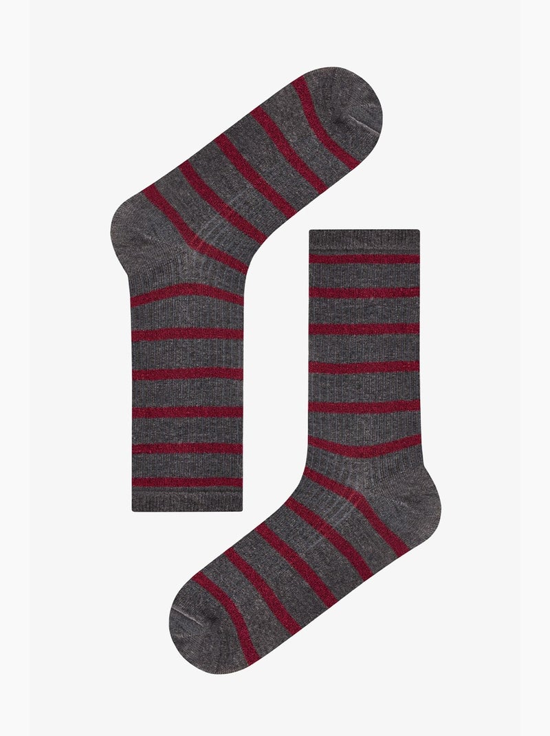 Chaussettes mi-hautes rayées et pailletées parlak line, lot de 2 penti Gris Bordeaux - Kiabi