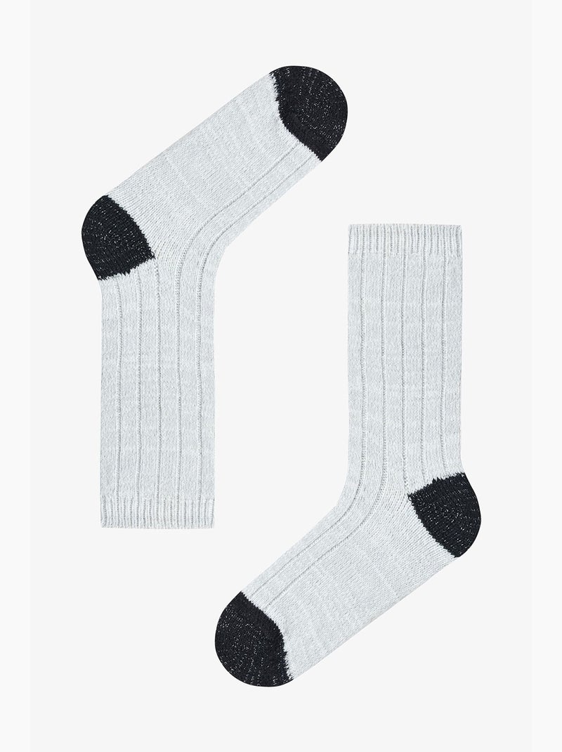 Chaussettes mi-mollet épaisses à double brillance penti Blanc / Noir / Vert - Kiabi