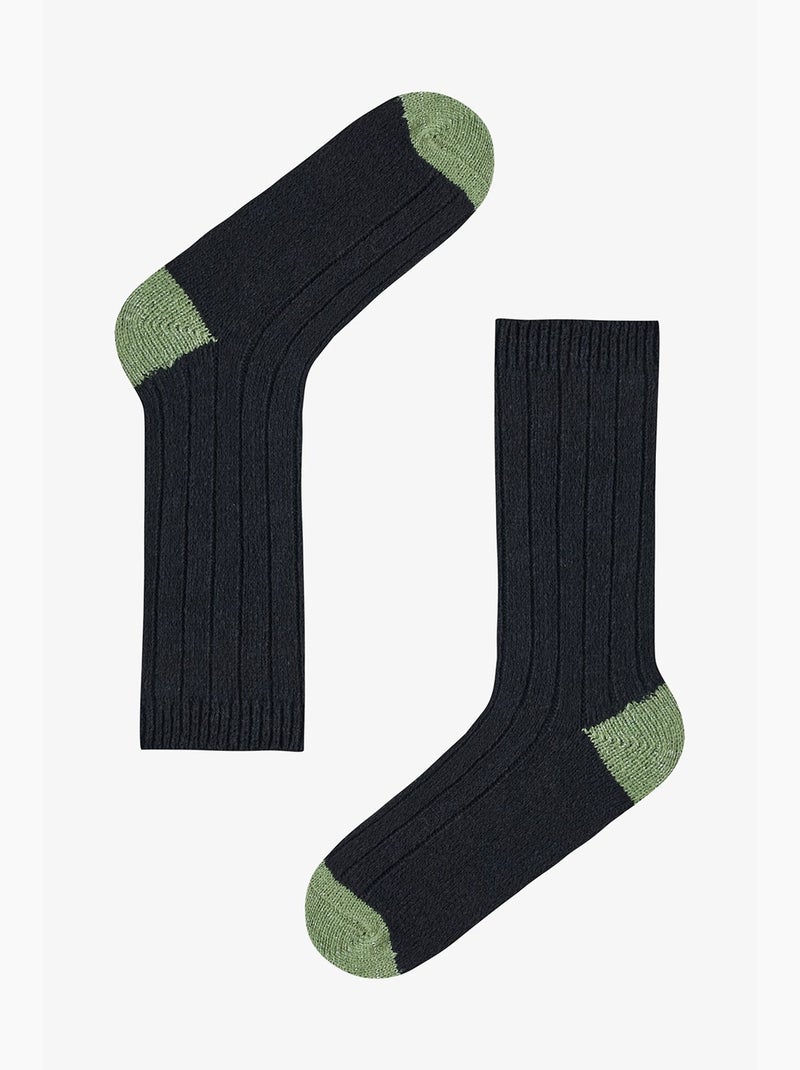 Chaussettes mi-mollet épaisses à double brillance penti Blanc / Noir / Vert - Kiabi
