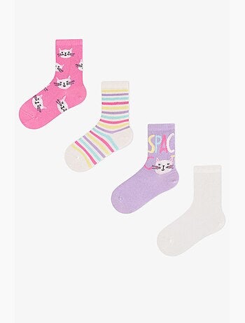 Chaussettes mi-mollet fille space cat à motif chat, lot de 4 penti