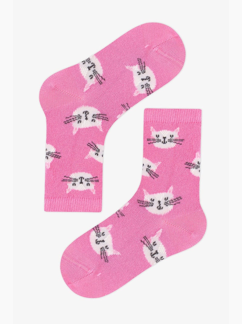 Chaussettes mi-mollet fille space cat à motif chat, lot de 4 penti Rose - Kiabi