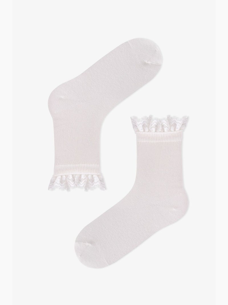Chaussettes mi-mollet marsmelov little lady en coton, dentelle, lot de 2, fille penti Blanc - Kiabi