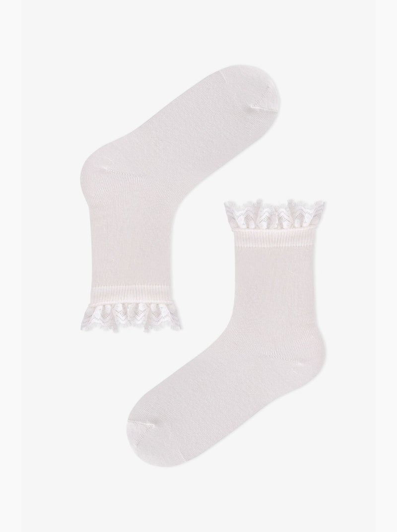 Chaussettes mi-mollet marsmelov little lady en coton, dentelle, lot de 2, fille penti Blanc - Kiabi