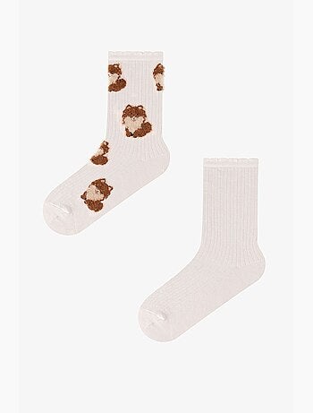 Chaussettes mi-mollet paire à volants avec chien duveteux penti