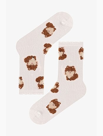 Chaussettes mi-mollet paire à volants avec chien duveteux penti