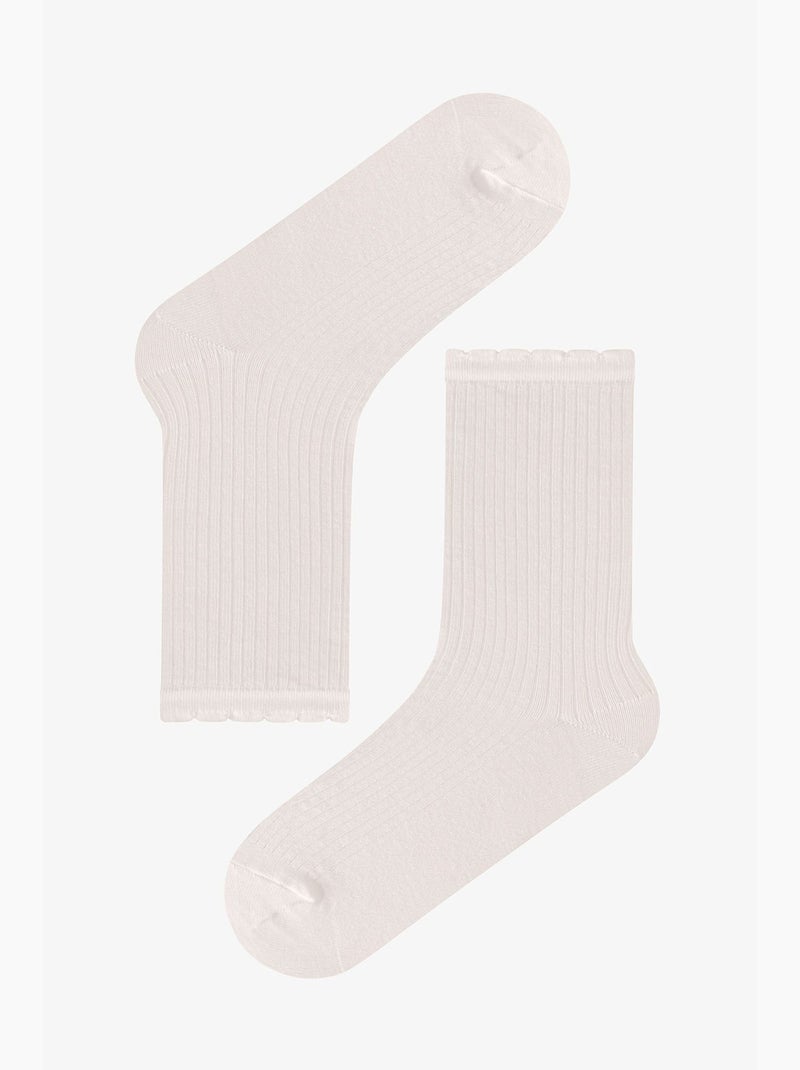 Chaussettes mi-mollet paire à volants avec chien duveteux penti Écru/Marron - Kiabi