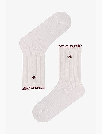 Chaussettes mi-mollet paire à volants, fleurs et motif fleuri penti