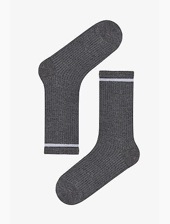 Chaussettes mi-mollet paire nature rayées en coton, à paillettes penti