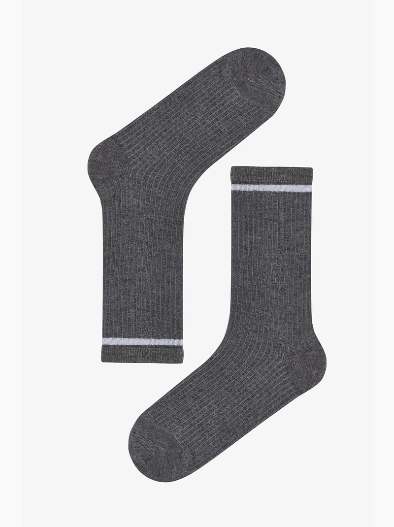 Chaussettes mi-mollet paire nature rayées en coton, à paillettes penti Beige argile - Kiabi