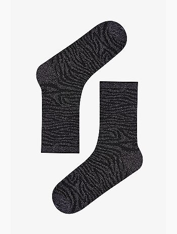 Chaussettes mi-mollet zèbre brillantes en coton, lot de 2, fil métallisé penti