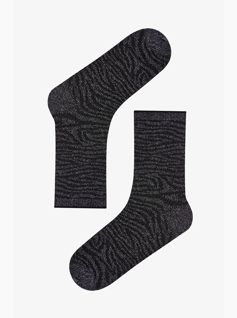 Chaussettes mi-mollet zèbre brillantes en coton, lot de 2, fil métallisé penti Noir - Kiabi