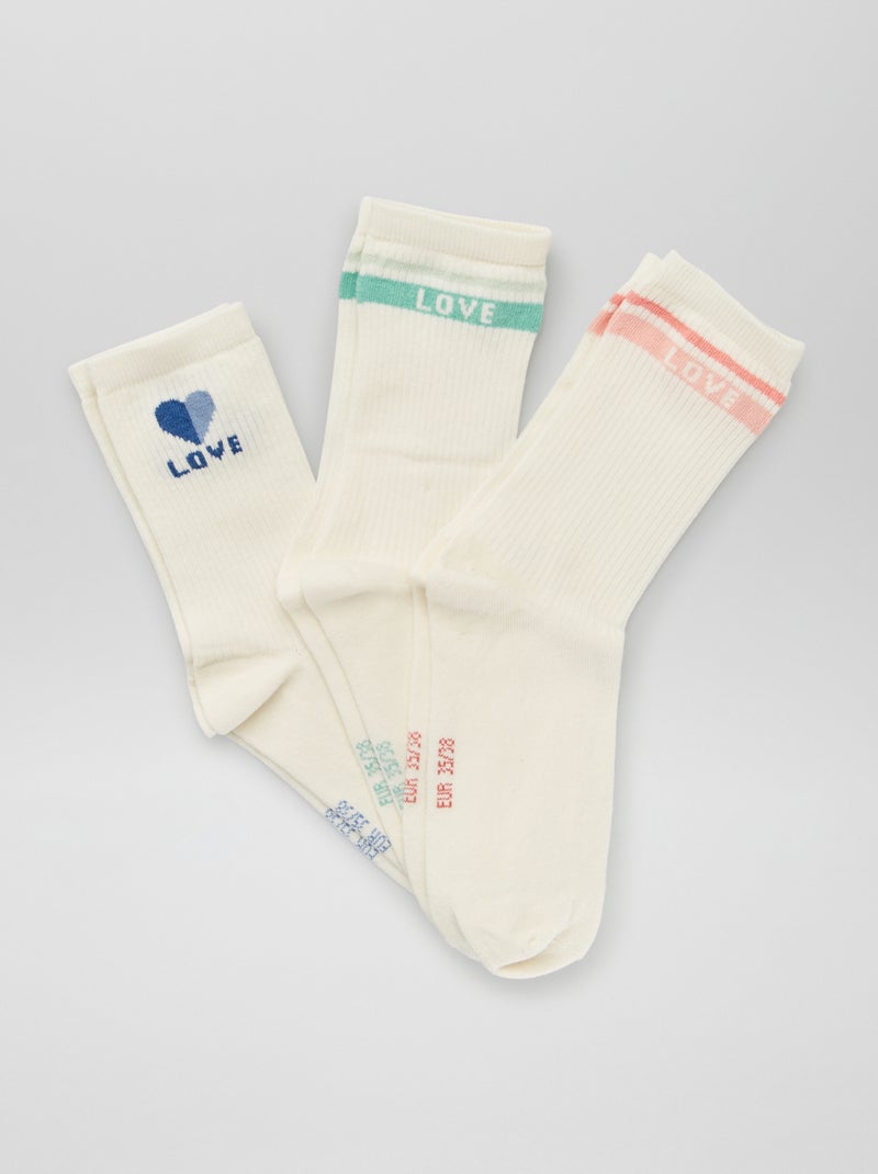 Chaussettes montantes 'love' - Lot de 3 Beige - Kiabi